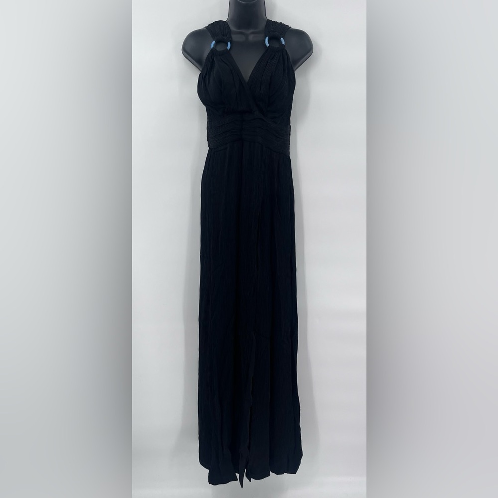 Women's Black Maxi Dress - Sleeveless V-Neck